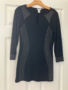 Cache Black Studded Keyhole Top